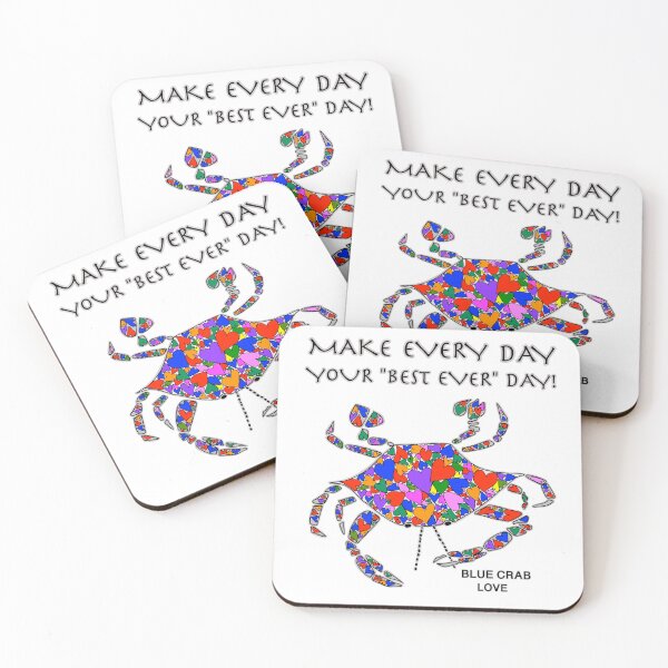 Item preview, Blue Crab Art, Make Every Day Your "Best Ever" Day, Colorful Crab Love and Hearts in Reds designed and sold by Colleen Macomber.