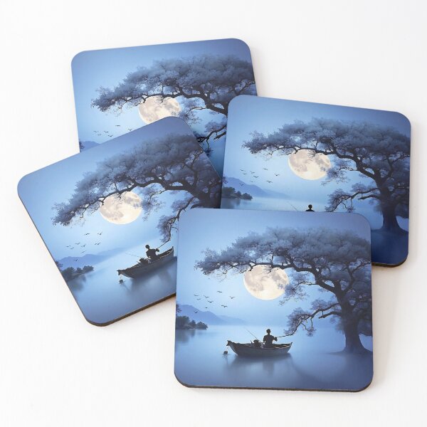 Item preview, Moonlit Fisherman: Silhouetted Serenity designed and sold by ShadeScapeArt.