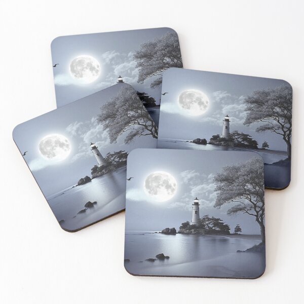 Item preview, Lighthouse Glow: Monochromatic Moonlit Coast designed and sold by ShadeScapeArt.