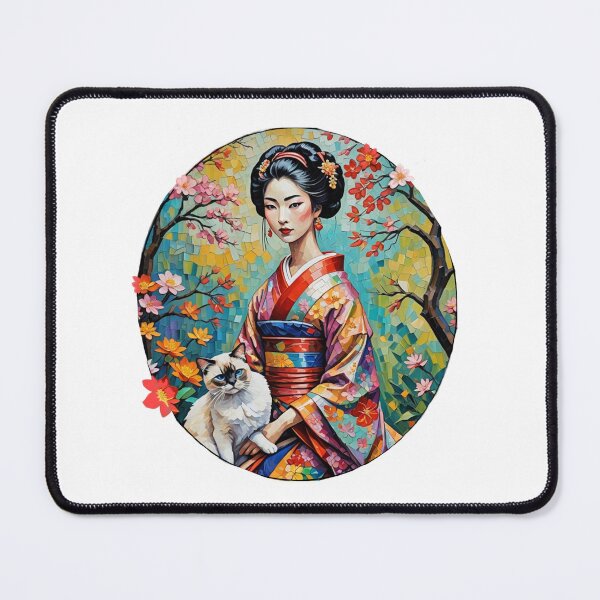 Item preview, Geisha and Siamese Cat Circular Frame designed and sold by IvaRenee.