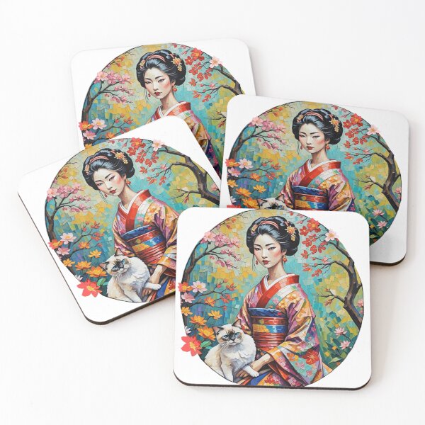 Item preview, Geisha and Siamese Cat Circular Frame designed and sold by IvaRenee.