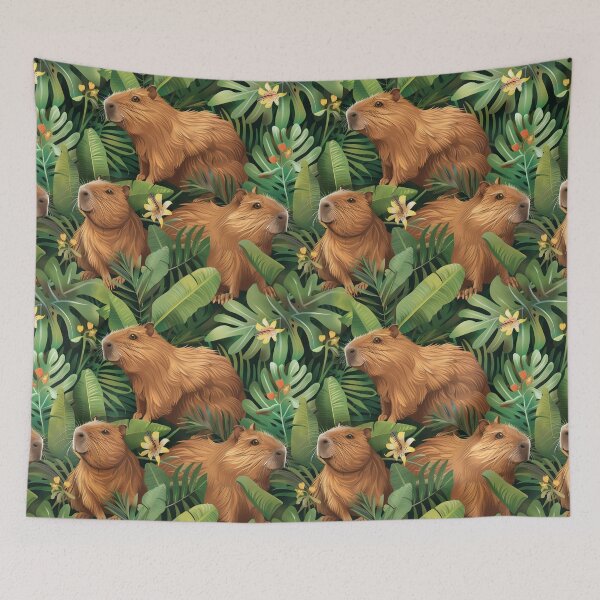 Item preview, Cute capybaras frolic amidst lush tropical plants designed and sold by Margival.