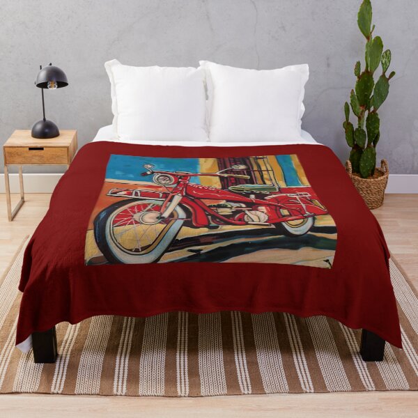 Item preview, Vibrant Red Motorcycle Against Colorful Urban Backdrop - Blue and Yellow Wall with Strong Contrasts designed and sold by OlfactoART Studio.