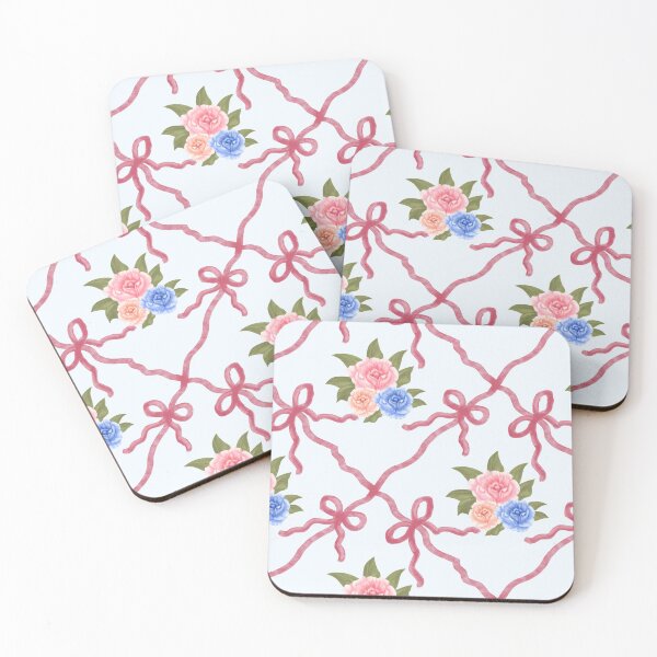 Item preview, Watercolor trellis with bows and painterly flowers in pink, blue and orange - Blue designed and sold by JasmineGDesigns.