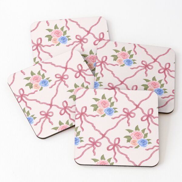 Item preview, Watercolor trellis with bows and painterly flowers in pink, blue and orange - Pink designed and sold by JasmineGDesigns.