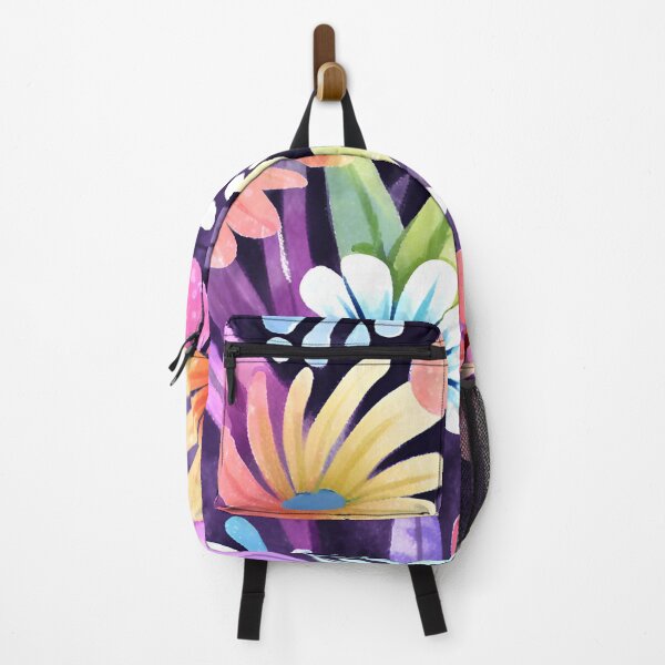 Item preview, Pink and blue flower garden watercolor pattern in neon hues designed and sold by AKRE R.