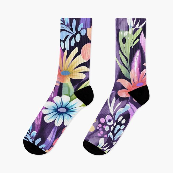 Item preview, Pink and blue flower garden watercolor pattern in neon hues designed and sold by AKRE R.