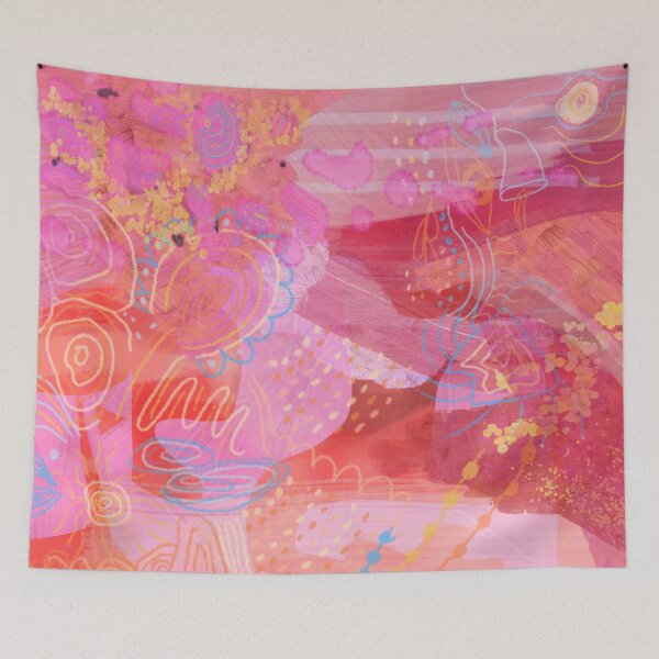 Item preview, 'Blissful Contemplations' Pink + Yellow Abstract Painting With Flowers designed and sold by Venus-in-Virgo.