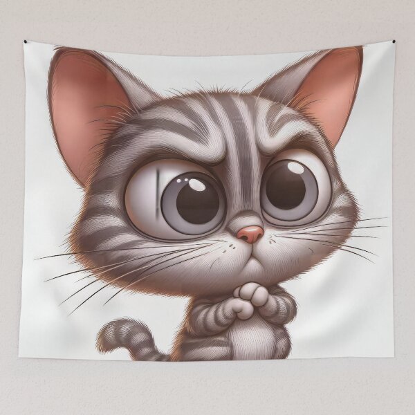 Item preview, Miffed Grey Tabby Cat Cartoon Caricature Rendering designed and sold by CattyCornerPOD.