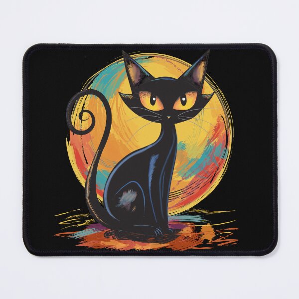 Aperçu de l'œuvre  Chat noir avec lune vibrante, Art déco, MCM créée et vendue par BrightStreet.