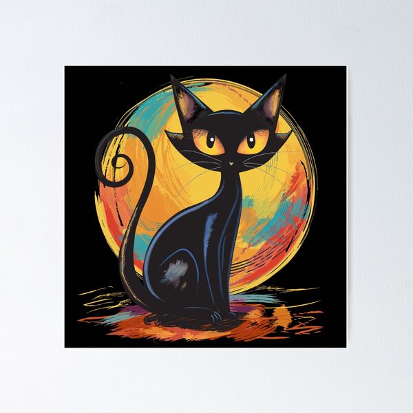 Item preview,  Black Cat with Vibrant Moon, Art Deco, MCM designed and sold by BrightStreet.