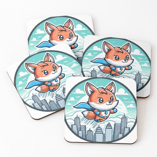 Item preview, Cute Superhero Fox Soaring Over Cartoon City designed and sold by Stickers-4-Fun.