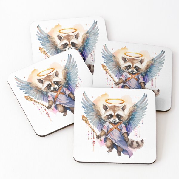 Item preview, Raccoon, little angel, child, halo, wings, soaring designed and sold by Eamornia.