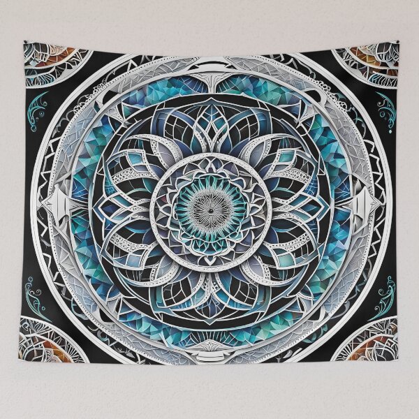 Item preview, Blue and White Geometric Inspired Mandala designed and sold by MandalasShops.