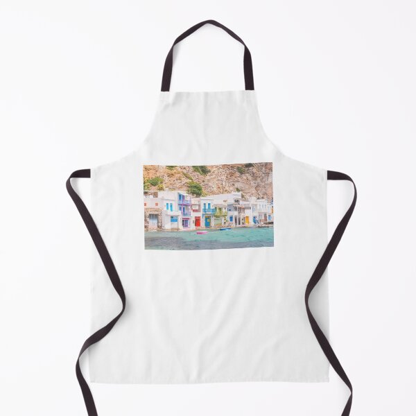 Item preview, Milos, Greece I Colorful fishing village from port of Klima to paradise turquoise water of Cyclades with a retro vintage summer pastel aesthetic and minimalist geometric white architecture on mountain designed and sold by Julie Travel Photography.