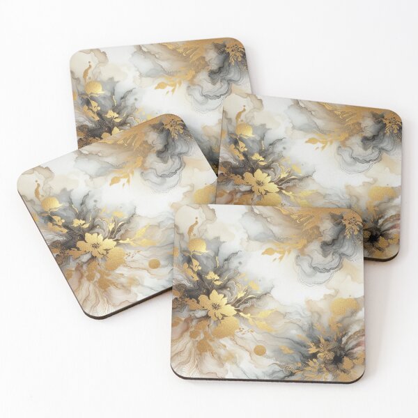 Item preview, MW Watercolor and Alcohol Ink White and Gold Leafy Floral designed and sold by Mermaid's Whimsy.