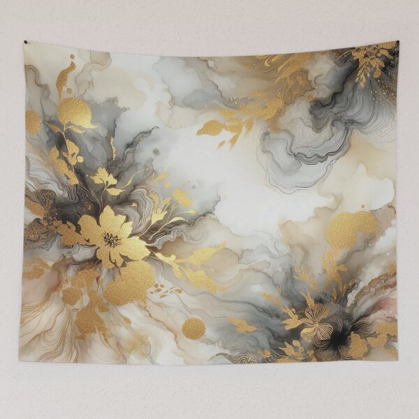 Item preview, MW Watercolor and Alcohol Ink White and Gold Leafy Floral designed and sold by Mermaid's Whimsy.