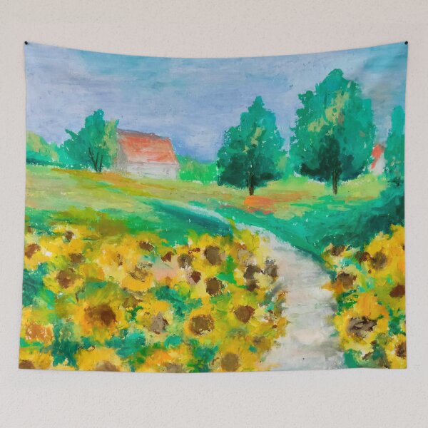 Item preview, Sunflower field on a summer day designed and sold by meowdynasty.