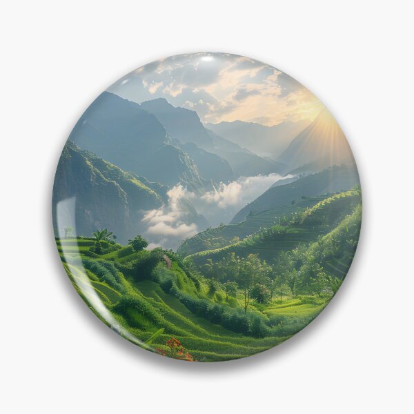 Item preview, Scenic sunrise over lush green terraced rice paddies designed and sold by Artessie.