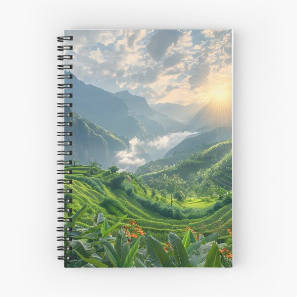 Item preview, Scenic sunrise over lush green terraced rice paddies designed and sold by Artessie.