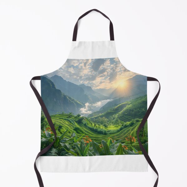 Item preview, Scenic sunrise over lush green terraced rice paddies designed and sold by Artessie.