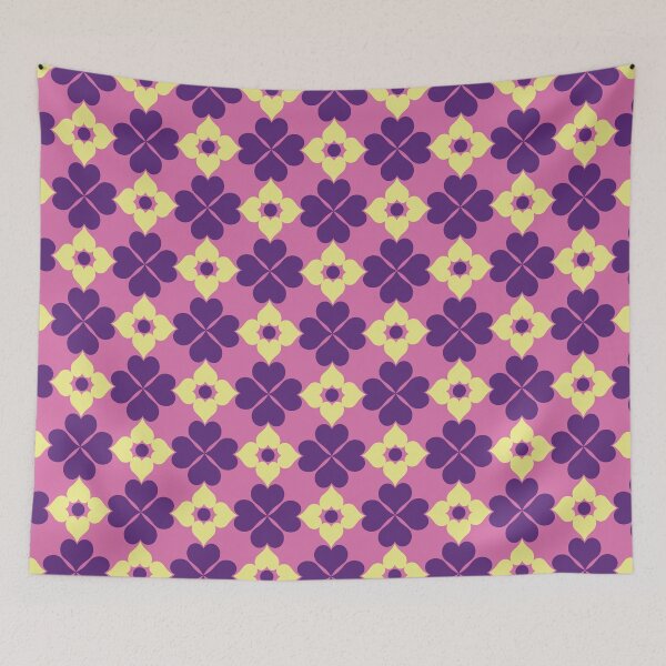 Item preview, 1970s Retro Modern Pretty Floral Heart Shapes Pattern in Purple and Yellow designed and sold by scome.