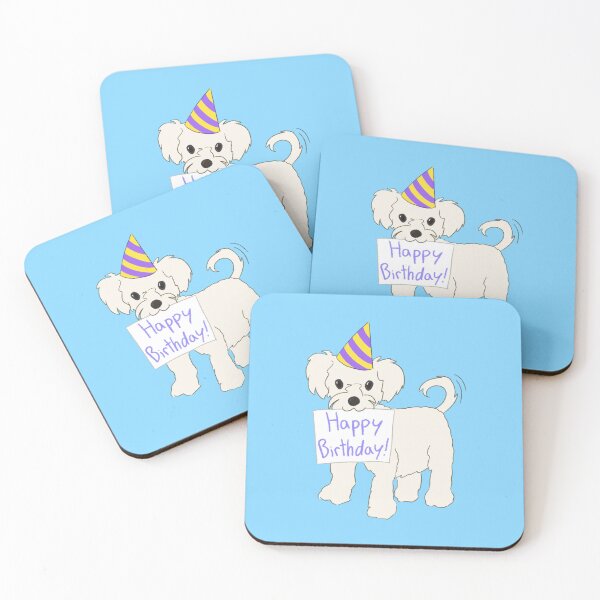 Item preview, Happy Birthday White Dog (blue) designed and sold by CraftsbyAmy.