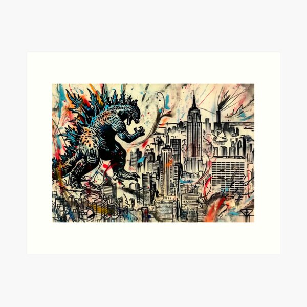 Vista previa del artículo con la obra «Godzilla», diseñado y vendido por PricklyPeanut.