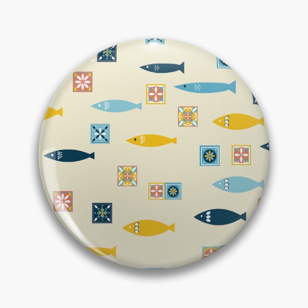 Item preview, Fun beige pattern of sardines and colorful tiles  designed and sold by ElizabethCoelho.
