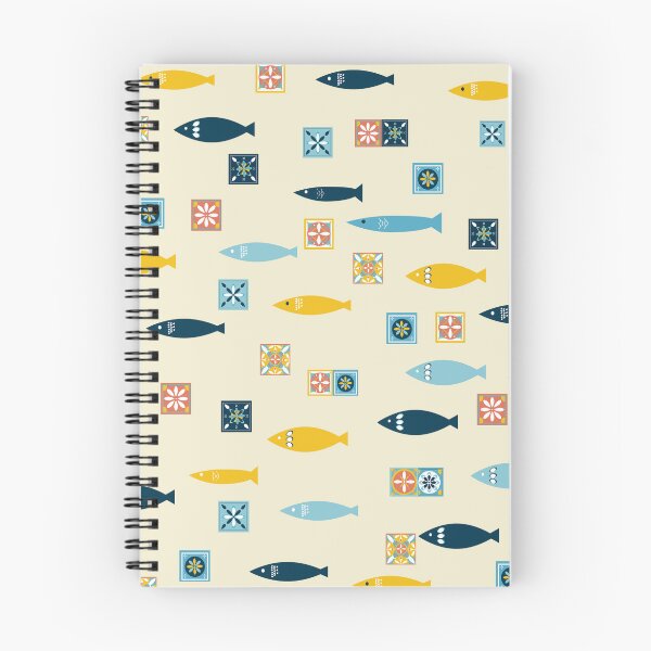 Item preview, Fun beige pattern of sardines and colorful tiles  designed and sold by ElizabethCoelho.