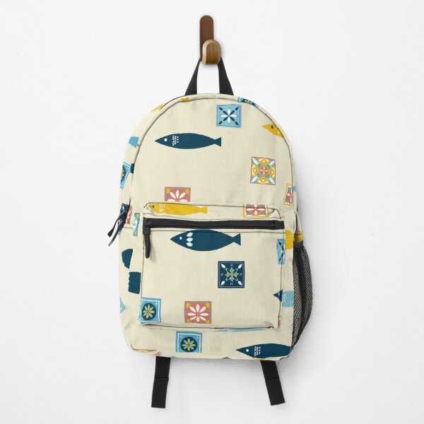 Item preview, Fun beige pattern of sardines and colorful tiles designed and sold by ElizabethCoelho.
