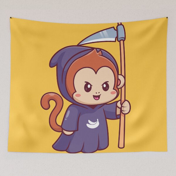 Item preview, Cute Monkey Grim Reaper Cartoon Vector Icon Illustration designed and sold by hjian8219.