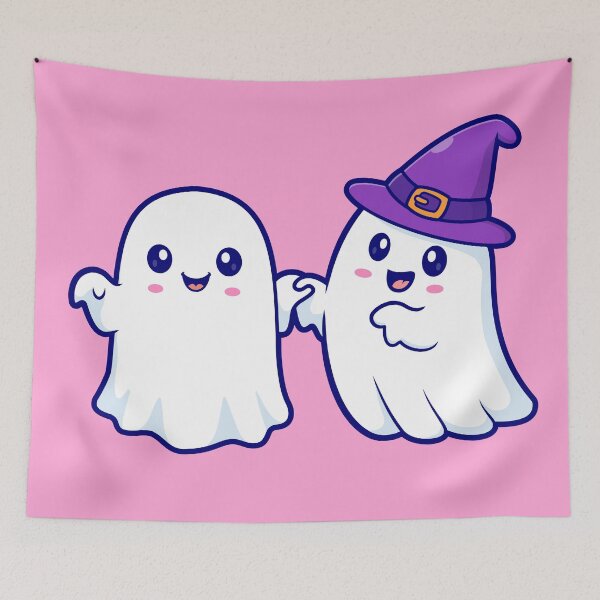 Item preview, Cute Witch Ghost Holding Hand Cartoon Vector Icon Illustration designed and sold by hjian8219.