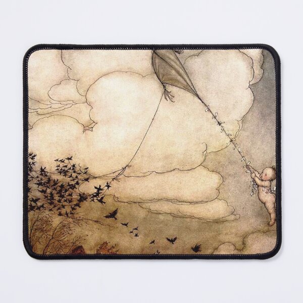 Item preview, Peter holding the kite while birds fly away with it - Peter Pan in Kensington Gardens - Arthur Rackham designed and sold by forgottenbeauty.