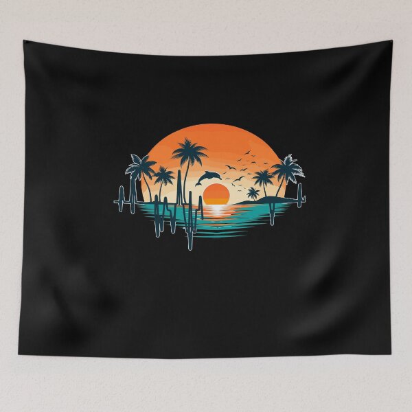 Item preview, Heartbeat With Tropical Palm Trees Beach Island And Dolphin designed and sold by Dressed For  Duty.