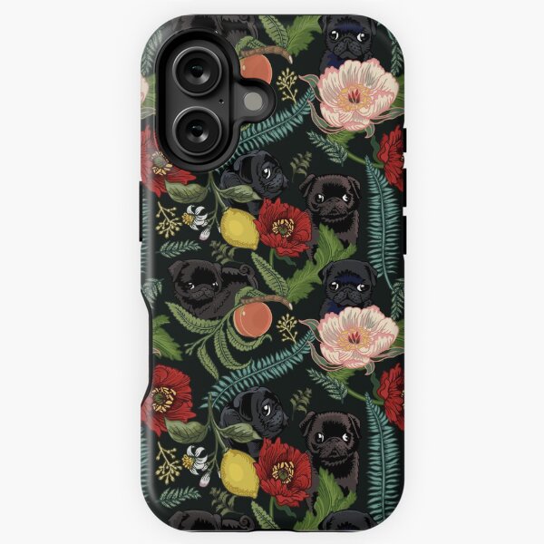 Vista previa del artículo con la obra «Pugs botánicos y negros», diseñado y vendido por Huebucket.