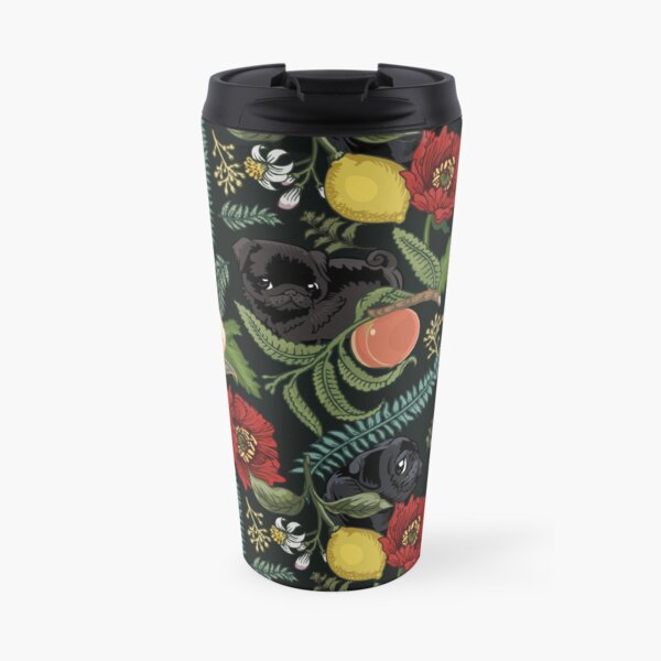 Botanical and Black Pugs Travel Mug
