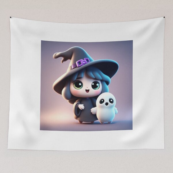Item preview, Cute Witch Ghost Holding Hand Cartoon Vector Icon Illustration designed and sold by hjian8219.