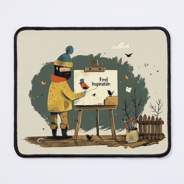 Item preview, A bearded man wearing a knitted cap and a yellow sweater, standing in front of an easel. designed and sold by AristVision.