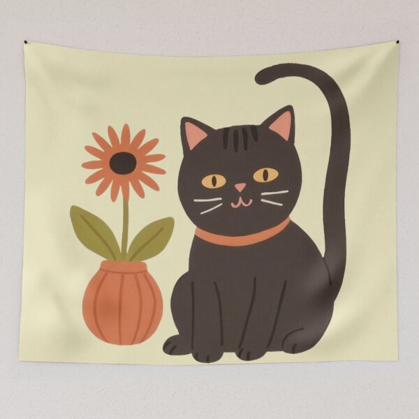 Item preview, Cute chubby funny kitty is guarding a vase with a gerbera. designed and sold by SaraSumi.