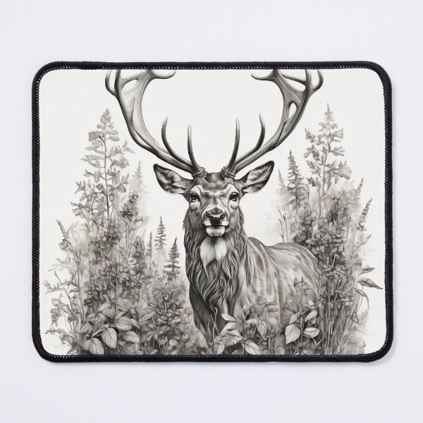 Item preview, Black and white deer pencil drawing designed and sold by Pencil-Art.