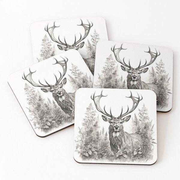 Item preview, Black and white deer pencil drawing designed and sold by Pencil-Art.