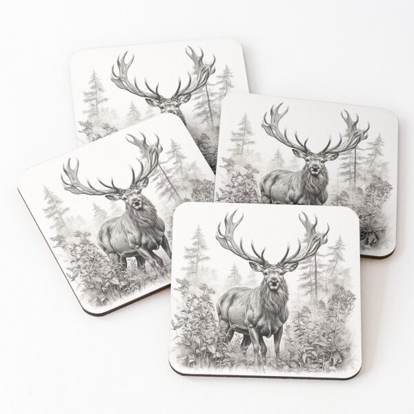 Item preview, Black and white deer pencil drawing designed and sold by Pencil-Art.