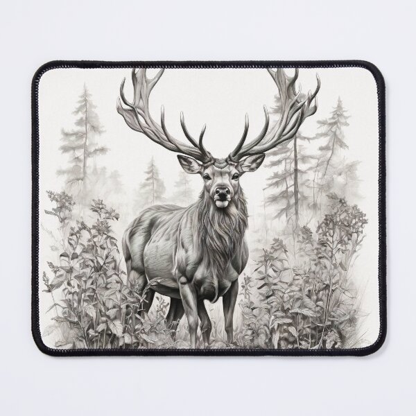 Item preview, Black and white deer pencil drawing designed and sold by Pencil-Art.