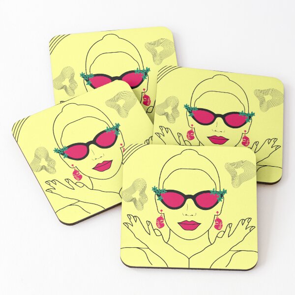 Item preview, A stylish woman in unique geometric line with yellow background. designed and sold by Chicas-wonder.