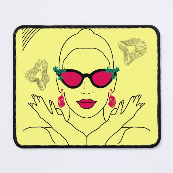 Item preview, A stylish woman in unique geometric line with yellow background. designed and sold by Chicas-wonder.
