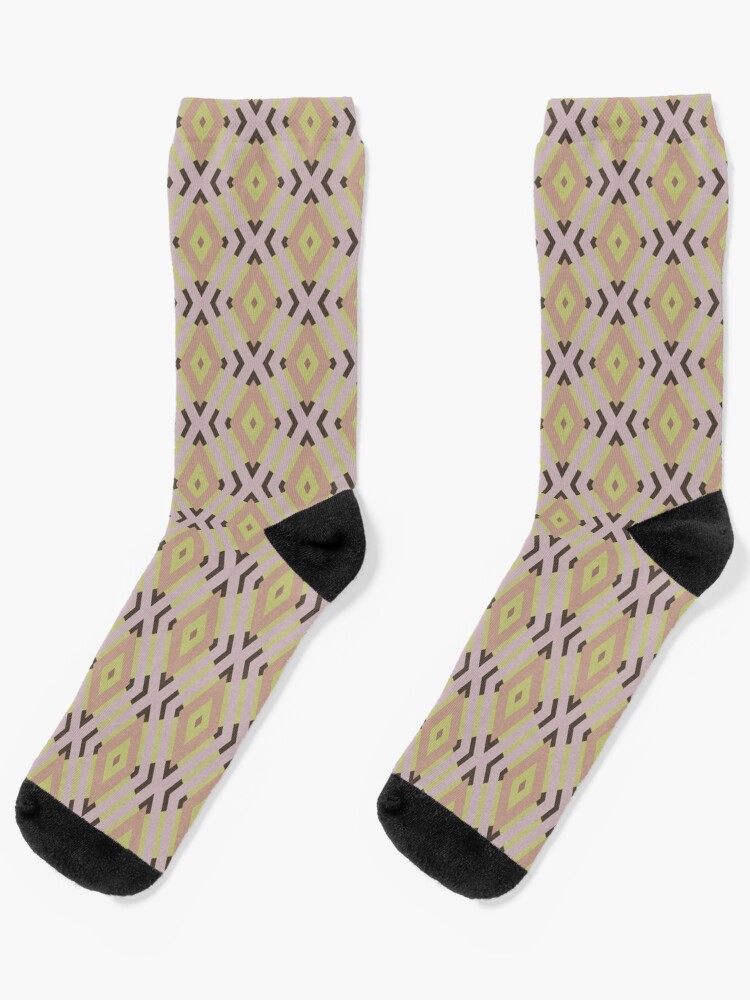 Socks, Geometric Warm Neutrals Colorful Diamonds And Zigzags designed and sold by Triplicate Limited