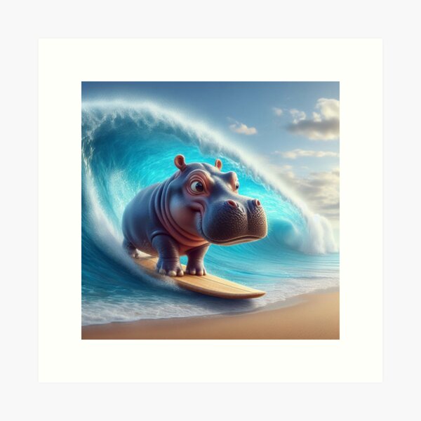 Aperçu de l'œuvre Hippopotame surfant #3 créée et vendue par JALNERVION.