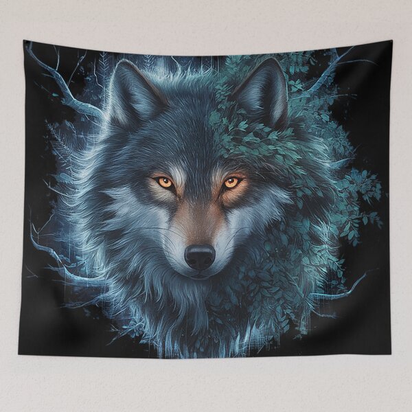 Item preview, A mystical wolf emerging from a dense magical forest designed and sold by JurekWoyArt.
