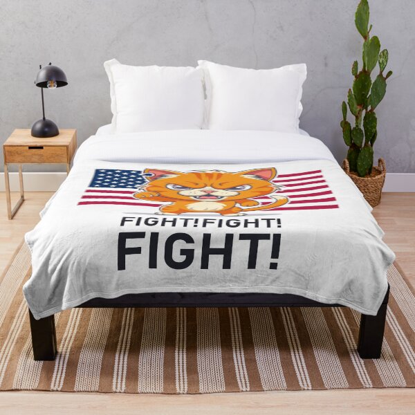 Item preview, Red menacing angry dissatisfied cat with a raised paw with a fist. Inscription, fight, fight, fight and USA flag. Torn or shot ear. designed and sold by GAleksS.
